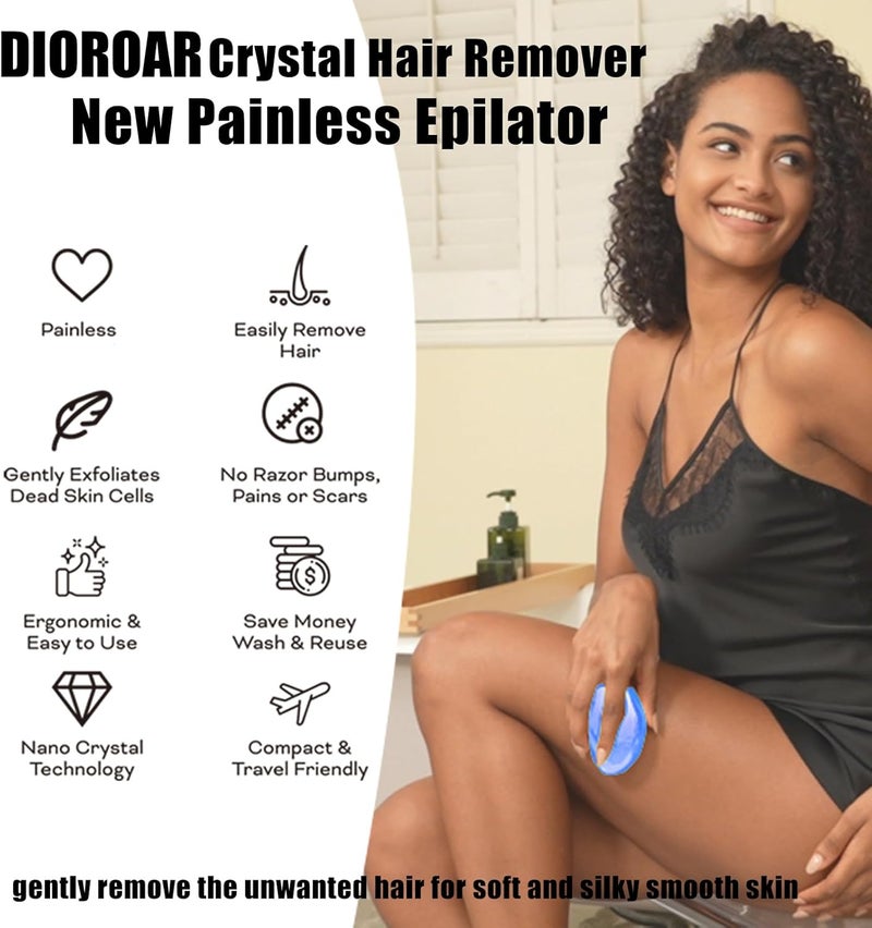 DIOROAR Crystal Hair Eraser,Upgrade Crystal Hair Remover,Physical Nano Glass Hair Removal Device,Painless Epilator and Exfoliator Without Shaver for Quick Soft Silky Skin(Royal Blue) - Image 3